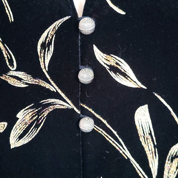 Women's Evening Dress Jacket Black Velvet Gold Floral Size 18W - Picture 4 of 8